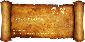 Timko Mietta névjegykártya